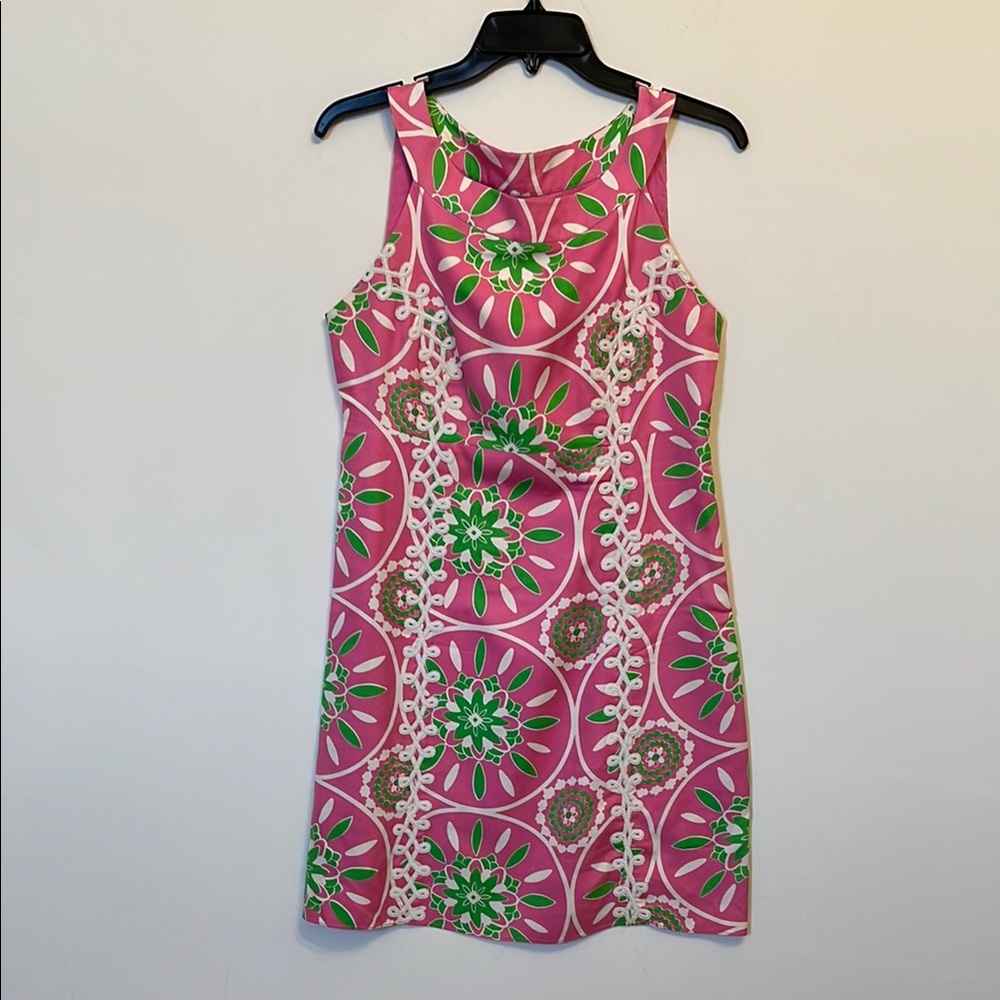 LILY PULITZER Silk Pink & Green Patterned Sleeveless Dress Sz 6